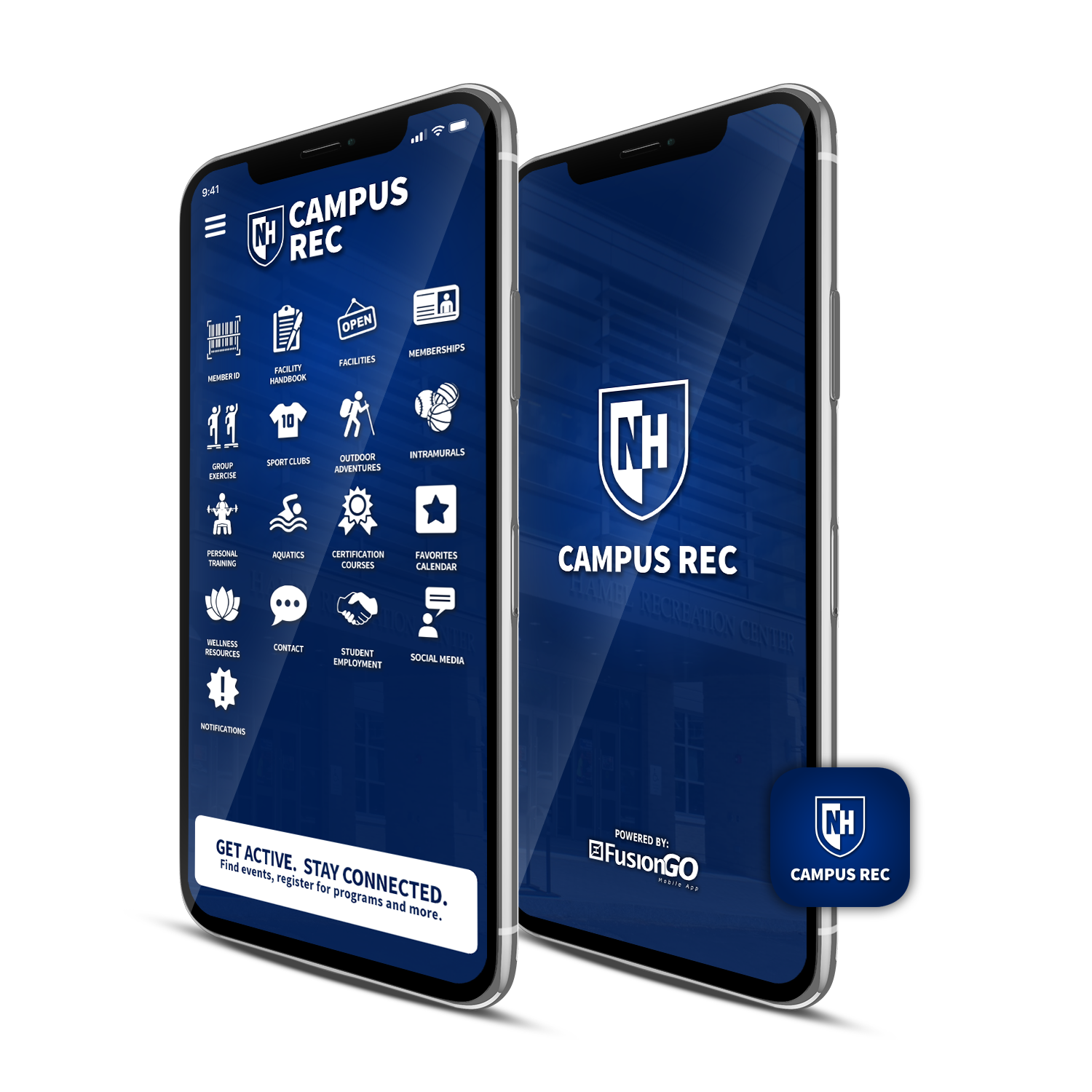 rendering of campus rec app on a smart phone