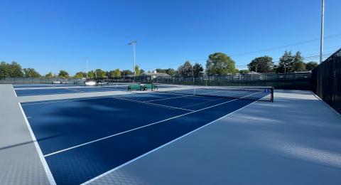 Wide shot of tennis courts