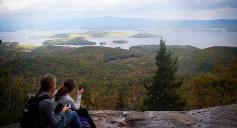 Students overlooking Lake Winnipesaukee 