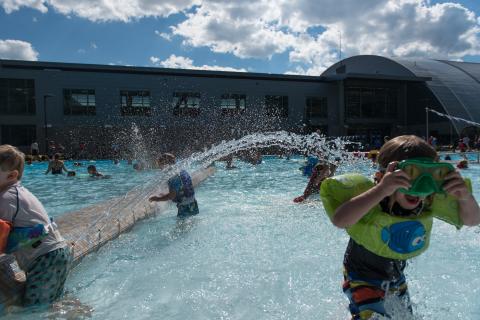 Children in outdoor pool