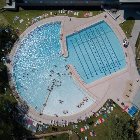Aerial view of UNH Outdoor Pool.