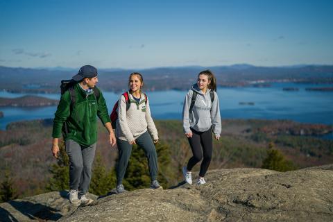 Students hiking a mountain