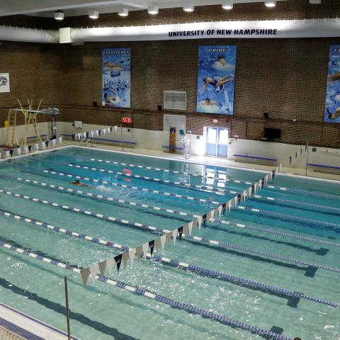 A bird's-eye view of the lanes at the Swasey indoor pool.